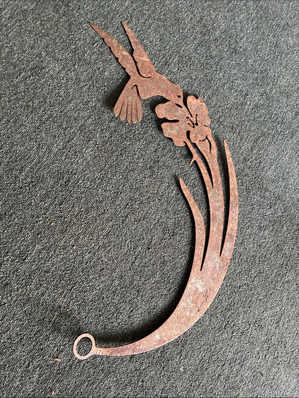 Vintage Rustic Hummingbird Wall/Garden  Decor - Brown Metal Accent